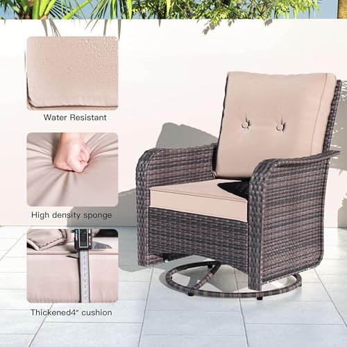 Kullavik 12PCS Outdoor Patio Furniture Set,PE Wicker Rattan Sectional Sofa Patio Conversation Sets with Tempered Glass Table,Swivel Rocking Chairs Set,Sand
