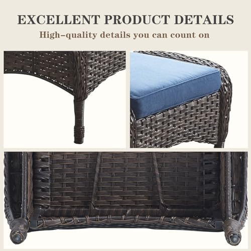 Belord Outdoor Ottomans for Patio Foot Rest - 25 Inch PE Wicker Foot Stool Set of 2 with Removable Cushions for Patio Furniture Sets,All Weather Rattan Ottoman for Balcony Deck Backyard Brown