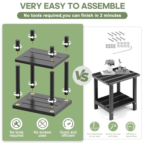 LEJANEOYE Outdoor Side Table, 2-Tier Small Outdoor Table for Patio, Adirondack Side Tables for Outside or Indoor, Bamboo End Table for Pool, Porch, Weather Resistant Easy Maintenance-Black