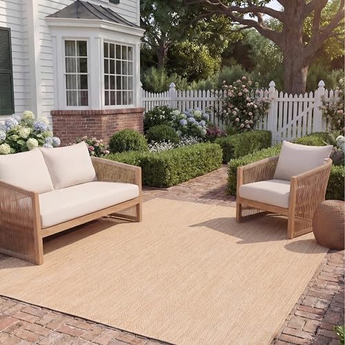 SAFAVIEH Washable Rug Outdoor Courtyard Collection - 9' x 12', Natural & Cream, Non-Shedding & Easy Cleaning, Ideal for Patio, Backyard, Mudroom (CY8022-03012)