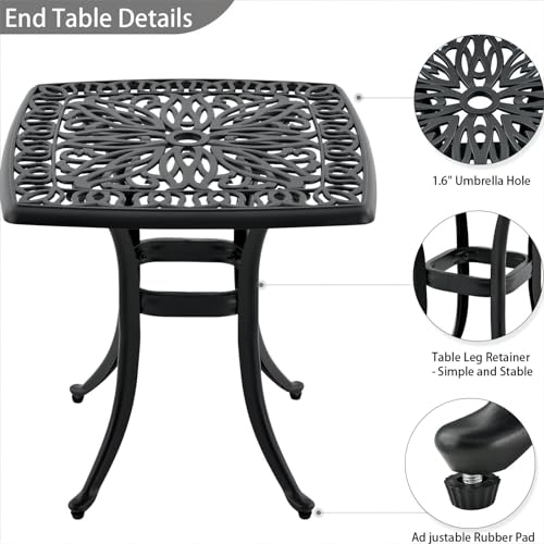 ZOTORUN Outdoor 21" Cast Aluminum Square Side Table End Table for Patio, Backyard, Pool, Indoor Companion, Easy Maintenance and Weather Resistant, Black