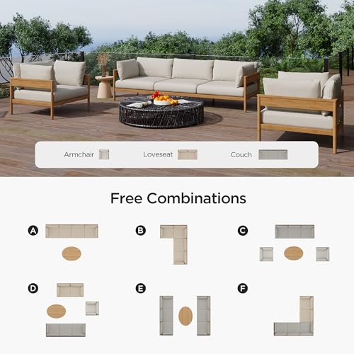 Acanva Modern Outdoor Patio Furniture Set, All-Weather Aluminium Conversation Sectional Sofa with Thick Cushions for Backyard, Garden, Porch, Couch, Beige