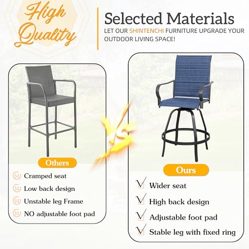 Shintenchi 4 Piece Patio Swivel Bar Chairs, All Weather Padded Textile Outdoor Metal Bar Stools Patio Chairs Set of 4, High Top Bistro Set Furniture for Balcony, Backyard, Lawn Garden, Deck, Deep Blue