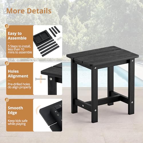 LUE BONA Outdoor Side Table Set of 2, HDPS Small Outdoor Table, Adirondack Side Table, Outside End Table for Patio, Porch, Deck, Pool, Weather Resistant/Easy Maintenance/Indoor or Outside Use, Black