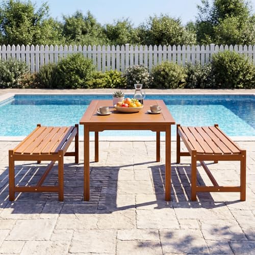 Tangkula Outdoor Wood Bench Backless, Solid Hardwood Patio Dining Bench with Teak Oil Finish & Curved Seat, Farmhouse Wooden Slat Bench for Porch, Garden, Entryway, Poolside, Backyard (1)