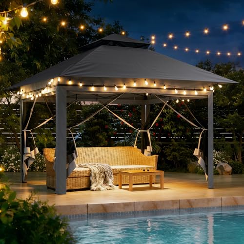 Driftalia 13x13 Pop Up Gazebo, Instant Outdoor Gazebo with Mosquito Netting, Vented Roof and Carry Bag for Patio, Garden & Backyard - Dark Gray