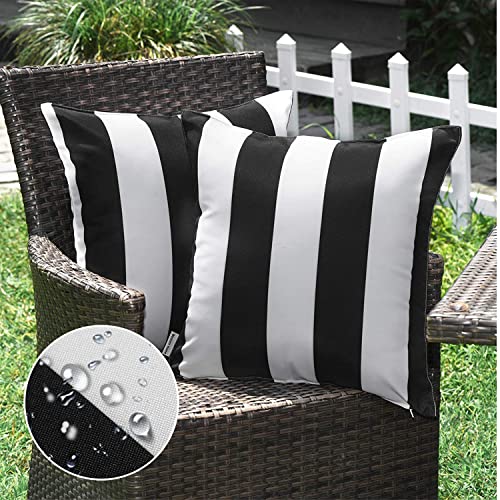 WESTERN HOME WH Pack of 2 Decorative Outdoor Waterproof Striped Throw Pillow Covers Polyester Garden Modern Farmhouse Striped Cushion Cases for Patio Tent Balcony Couch Sofa 18x18 inch Black