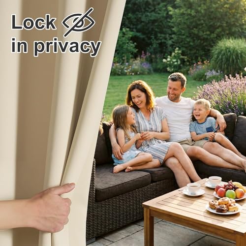 RYB HOME Outdoor Curtains for Patio Waterproof Block Sunlight Thermal Insulated Privacy Assured Thick Outside Curtains for Porch, Gazebo, Pergola, W52" x L84", Biscotti Beige, 1 Panel
