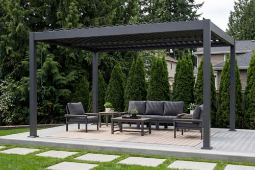 Patio Kingdom 10' x 13' Louvered Pergola Outdoor Aluminum Pergola Kit with Adjustable Roof, All-Weather Metal Gazebo with Drainage System for Patio, Deck, Garden and Backyard Shade, Gray