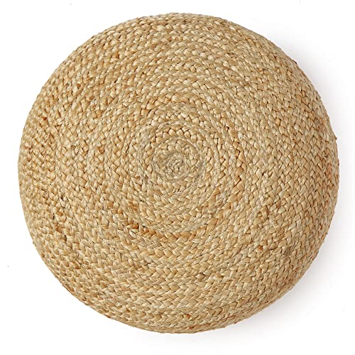 · REDEARTH · Jute Circular Low Pouf Ottoman - Braided Pouffe Accent Sitting Round Footrest for Living Room, Bedroom, Nursery, kidsroom, Patio, Gym; 100% Jute (18"X18"X10"; Natural)