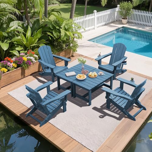 SERWALL Rectangle Outdoor Coffee Table, HDPE Patio Coffee Table, Navy