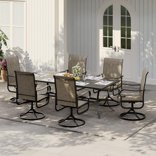 GarveeLife Patio Swivel Chair Set of 2, All-Weather Outdoor Dining Chairs with High Back, Rocker-Swivel Combo Patio Chairs for Backyard Deck Poolside, Brown
