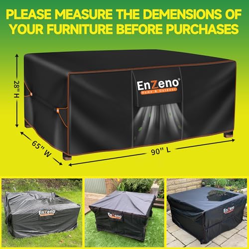 Enzeno Patio Furniture Set Cover, Outdoor Sectional Sofa Couch Set Covers Waterproof, Garden Dining Table Chair Set Cover Outside Rectangular Heavy Duty Weatherproof 90" L x 65" W x 28" H Black