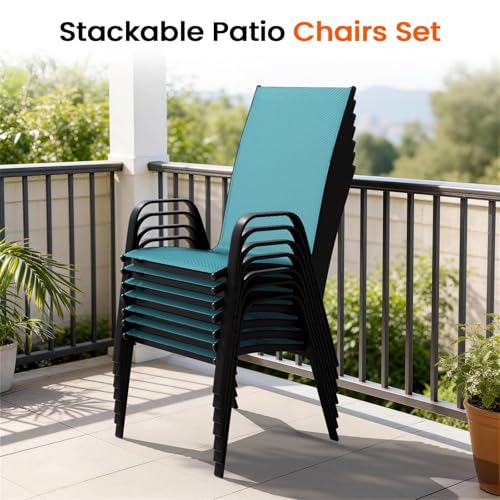 JEAREY Patio Dining Chairs Set of 4, Outdoor Stackable Dining Furniture Set, All Weather Dining Set for Lawn, Garden, Backyard, Poolside, Peacock Blue