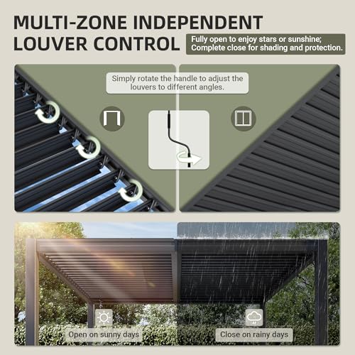 AirWire 10x12 FT Louvered Pergola, Outdoor Pergola with 2 Independent Adjustable Roof and Drainage System, Metal Patio Pavilion, Hardtop Gazebo for Patio, Deck, Garden, Dark Gray