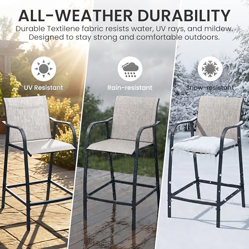 Crestlive Outdoor Bar Stools Set of 4, 500 lb Capacity Metal Patio Bar Chairs with Breathable Mesh Seat and Back – 28.7" Bar Height Stool for Backyard and Balcony