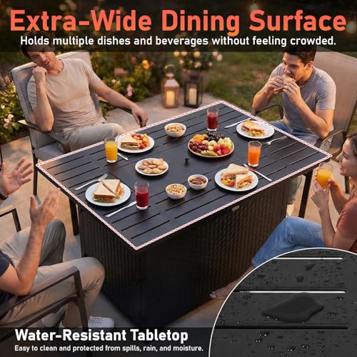 PayLessHere Propane Fire Pit Table, 50,000 BTU CSA-Certified Outdoor Gas Fire Table with Lid, Lava Rock & Glass Wind Guard, Smokeless Patio Firepit for Backyard, Deck & Garden (43 inch)