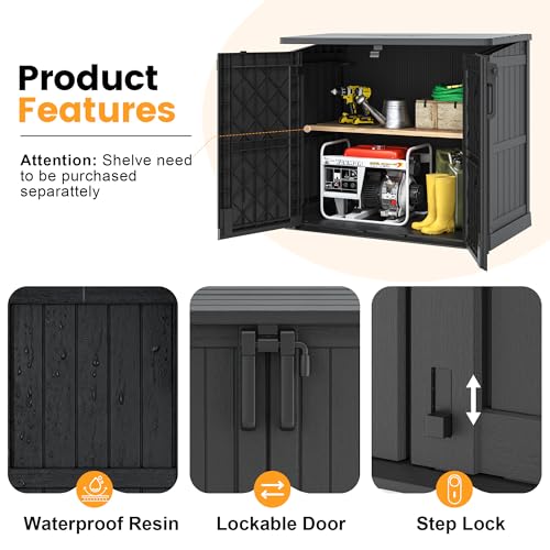 LHBcraft Outdoor Storage Cabinet 37 Cu Ft with Lockable Doors, Portable Horizontal Resin Storage Shed -Easy to Assemble, Waterproof Outdoor Storage Box for Backyards,Patios Black