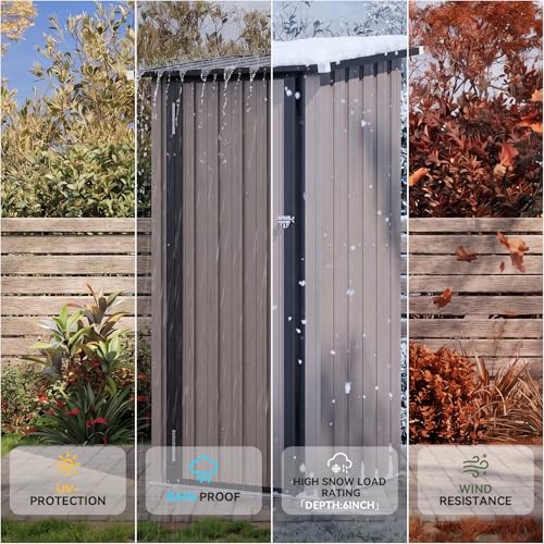 Aoxun Outdoor Storage Cabinet Shed - Vertical Cabinet with Floor, 2 Adjustable Shelves & Lockable Doors, Waterproof Small Tool Shed, for Backyard Garden Patio Lawn Indoor, Brown