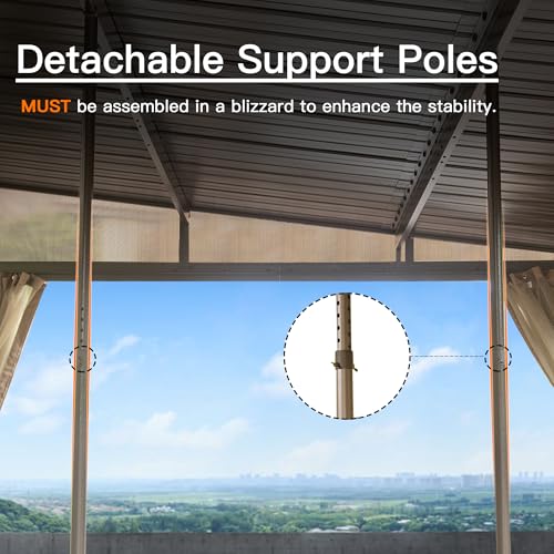Domi 12x16FT Lean to Gazebo, Hardtop Wall Mounted Gazebo with Sloping Galvanized Steel Roof, Aluminum Frame, Drainage System, Curtains and Netting, for Patio, Deck, Garden, Backyard