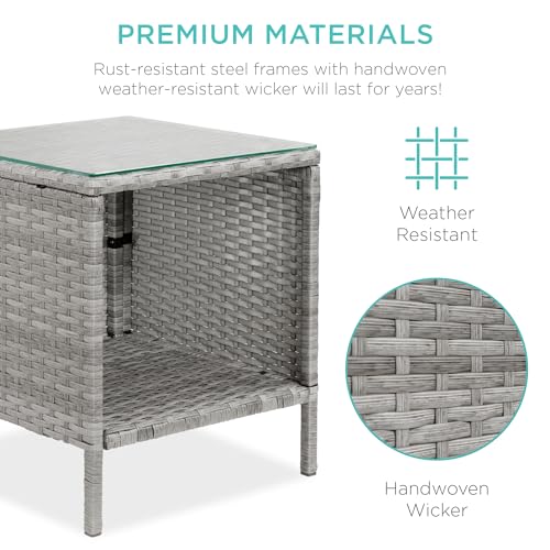 Best Choice Products 3-Piece Outdoor Wicker Conversation Bistro Set, Space Saving Patio Furniture for Garden w/Side Table - Gray/Gray