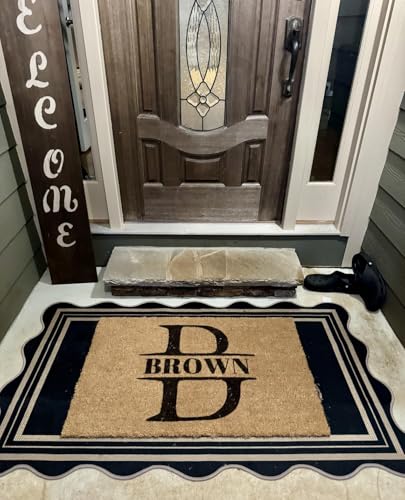 LORWER Scalloped Easy Jute 3x5 Outdoor Rug, Washable Rugs for Entryway Black Front Door Mat, Farmhouse Neutral Non Slip Indoor Carpet for Patio Living Room Backyard