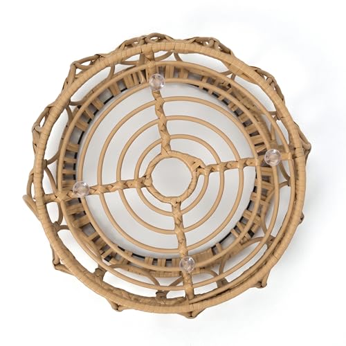 Furniture of America Ysar Boho Rattan Round Coffee Table Outdoor with 5mm Tempered Glass Top, All-Weather and Rust Resistant Patio Furniture