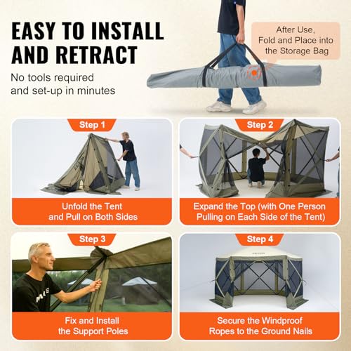 VEVOR 12x12ft Pop Up Gazebo Tent with Mosquito Netting, 6 Removable Wind Panels & 2 Mesh Windows, Outdoor Canopy Shelter for Patio, Army Green