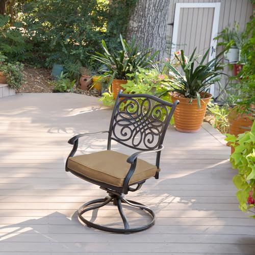 Hanover Traditions 7-Piece Patio Dining Set with 6 Swivel Rocker Chairs, Tan Cushions and Large 38"x72" Dining Table, Outdoor Dining Set for 6, Premium Weather Resistant Patio Furniture