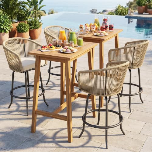 YITAHOME 27" Bar Stools Set of 2 with Arms & Cushions, 360° Swivel Outdoor Bar Stools, All Weather Counter Height Bar Stools Set of 2 with Curved Back for Backyard, Kitchen Island, Dining Room, Beige