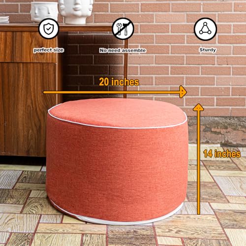 Outdoor Ottomans for Patio Pouf Waterproof Fade-Resistant Ottoman Foot Rest for Outdoor - Ottoman Chair Filled with High-Density All-in-One Foam, 20"D x 14"H Inches (Burnt Orange, Round)