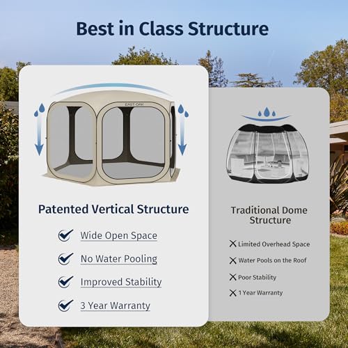 East Oak Pop up Screen Tent with Mosquito Netting, Portable Screen House Canopy Shelter, 10 x 10 FT Instant Screen Gazebo & UPF 50+ UV Protection for Patio, Backyard, Deck & Outdoor Activities, Beige