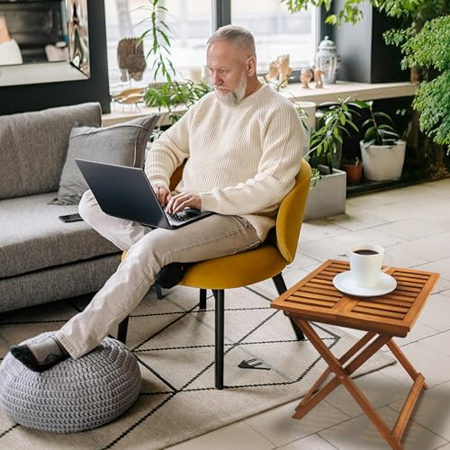 GREEN ALLUVIUM Folding Wooden Side Table – Premium Portable Foldable Table for Outdoor & Indoor Use, Patio, Camping & Small Spaces – Perfect with Adirondack Chairs – Golden Teak Finish