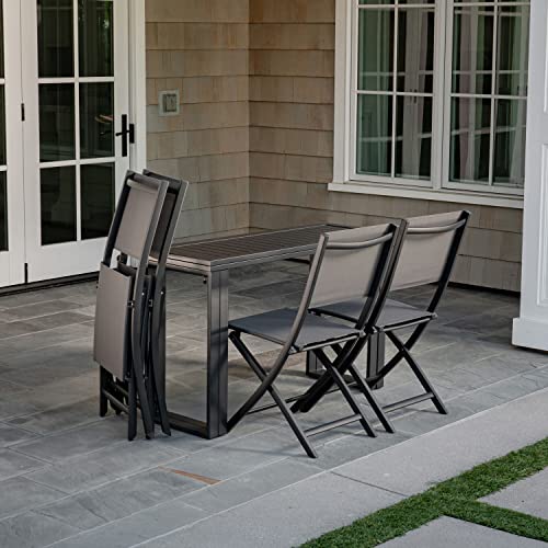 Hanover Conrad 31.5" x 46" Folding Outdoor Dining Table, Console Patio Table with Weather-Resistant Aluminum Frames, Modern Space-Saving Patio Furniture Table for Backyard, Deck, and Patio, Grey
