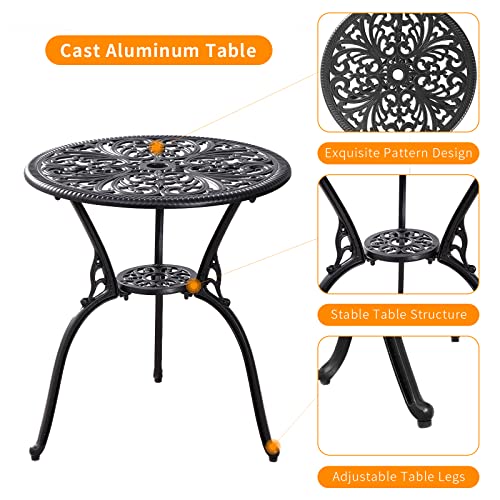 Withniture Patio Bistro Set 3 Piece Outdoor,Cast Aluminum Outdoor Bistro Table and Chair Set of 2 with 1.97" Umbrella Hole,All Weather Bistro Table Set for Front Porch Set(Butterfly Black)