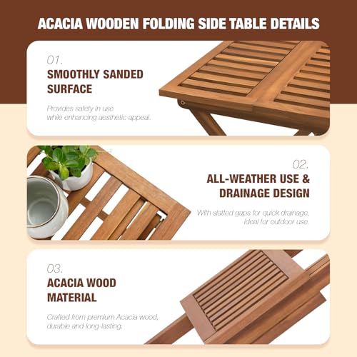 GREEN ALLUVIUM Folding Wooden Side Table – Premium Portable Foldable Table for Outdoor & Indoor Use, Patio, Camping & Small Spaces – Perfect with Adirondack Chairs – Golden Teak Finish