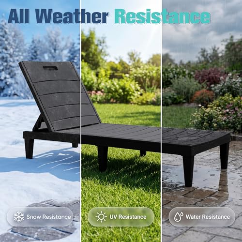 Devoko Outdoor Chaise Lounge Chair Set of 2 with 5-Position Adjustable Back, Waterproof & Lightweight PP Lounge Chairs for Outside Pool Patio (Black)