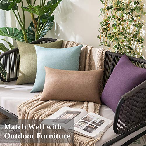 MIULEE Pack of 2 Decorative Outdoor Solid Waterproof Throw Pillow Covers Faux Linen Garden Farmhouse Cushion Cases for Patio Tent Balcony Couch Sofa 18x18 Inch Dark Green