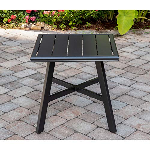 Hanover All-Weather Commercial-Grade Rustproof Aluminum 22" Square Slat-Top Side Table for Backyard, Porch, Deck, and Patio, Space Saving Outdoor Side Table Perfect for Small Outdoor Areas, Gunmetal