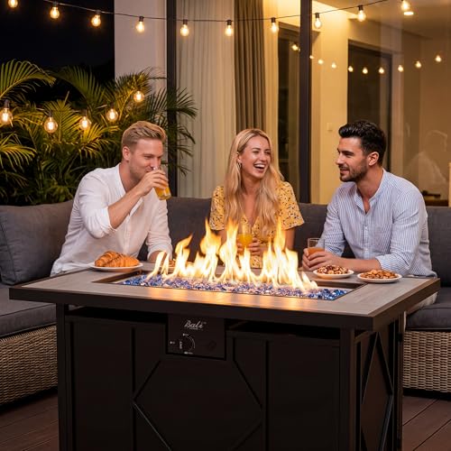 BALI OUTDOORS 42 inch Propane Fire Pit Patio Outdoor Fire Pit Table Large Black Firepits for Outside Rectangular