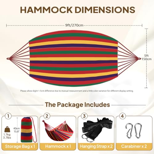 ANYOO Cotton Hammock Portable Camping Hammocks for Hanging Sturdy Garden Comfortable Fabric Hammock with Tree Straps Up to 660lbs with Travel Bag for Camping Outdoor/Indoor Patio Backyard