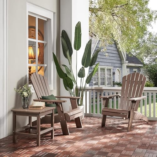 Psilvam Adirondack Chair, Oversized Poly Lumber Fire Pit Chair with Cup Holder, 350Lbs Support Patio Chairs for Garden, Weather Resistant Outdoors Seating, Relaxing Gift for Father & Mother (4, Brown)