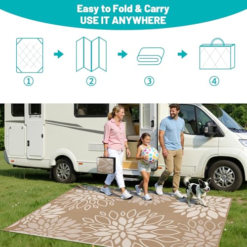HEBE Waterproof Outdoor Rug 6x9 for Patios, Floral Reversible Plastic Straw Rug Patio Mat, Indoor Outdoor Carpet RV Mat Camping Rug for Deck, Camper, Porch, Balcony, Backyard, Picnic