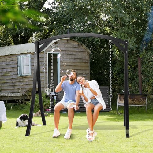 VINGLI Upgraded Patio Wooden Porch Swing for Courtyard & Garden, Heavy Duty 880 LBS Swing Chair Bench with Hanging Chains for Outdoors (Black, 4 FT)