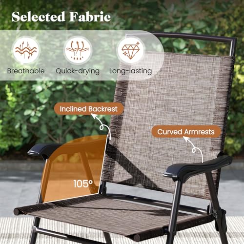 Goplus Patio Bistro Set, 3-Piece Patio Dining Furniture Set with Round Tempered Glass Table, 2 Foldable Chairs, Small Outdoor Folding Chairs & Table Set for Porch Garden Pool Yard