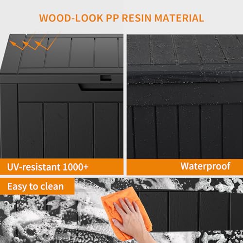 PatioZen 31 Gallon Resin Deck Box, Lockable Patio Outdoor Storage Box for Furniture, Garden Tools and Tools Storage, Waterproof Outside Storage Boxes - Black