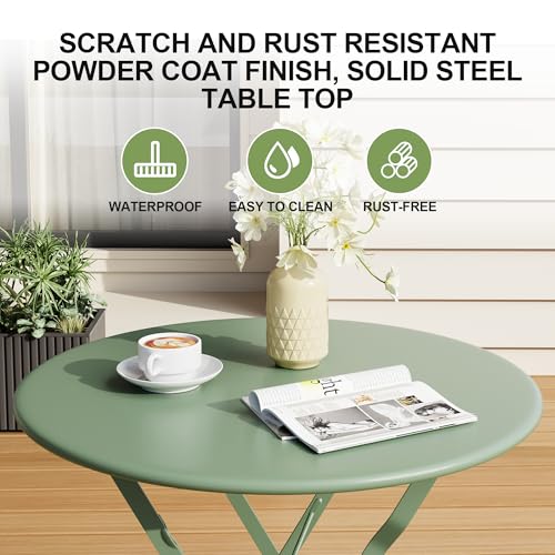 Bistro Table and Chairs Set of 2, 3 Piece Outdoor/Indoor Folding Patio Bistro Sets, 2 Chair Patio Furniture Set with Table, Premium Frame Foldable Coffee Tables for Balcony, Yard, Garden, Green