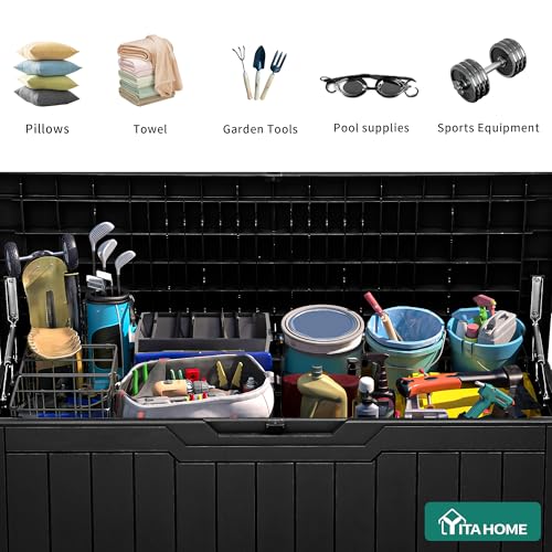 YITAHOME 80 Gallon Resin Deck Box, Outdoor Lockable Storage Box for Patio Furniture, Waterproof Patio Deck Box for Cushions, Pool Supplies, Sports Equipment and Garden Tools, Black