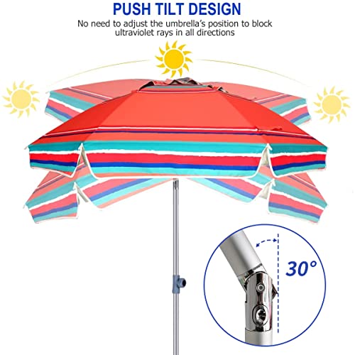 AMMSUN 7ft Heavy Duty HIGH Wind Beach Umbrella with sand anchor Vent Tilt Sun Shelter, UV 50+ Protection Portable Outdoor Sunshade Umbrellas Carry Bag for Patio Garden Pool Backyard Rust Red