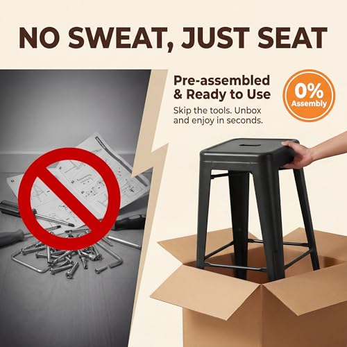 Shahoo 30 Inches Metal Bar Stools Counter Height Stackable Backless Stools, Industrial Patio Stools Indoor Outdoor Metal Kitchen Stools Set of 4 (Black)